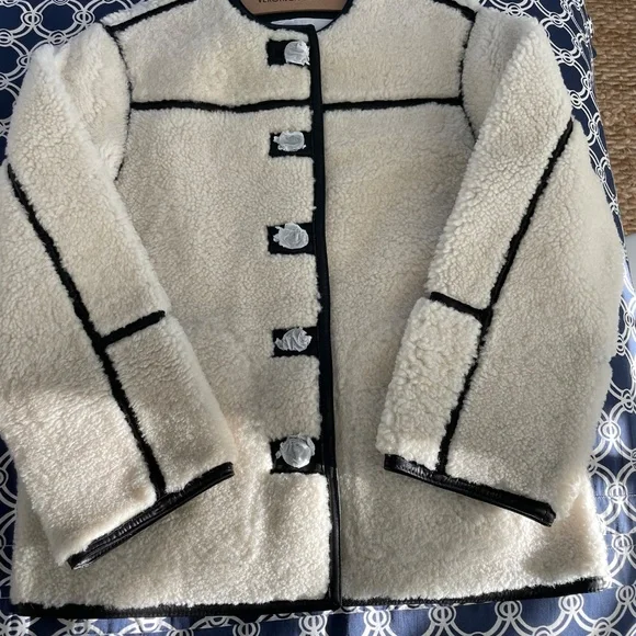 Veronica Beard Coat Cream Shearling Leather Reversible  Sz S NWT $2498 SOLDOUT! - Picture 4 of 9